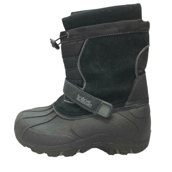 Totes Snow Winter Boots Rain Boys 3 M Jacob Black Suede Slip On Hook Loop - Picture 5 of 10